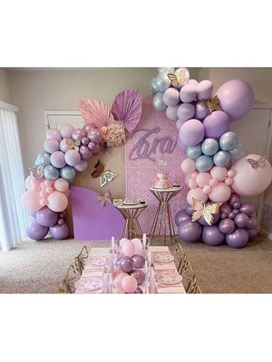 Retro Pembe Lila Fırtına Mavisi Lavanta Doğum Günü Balon Zinciri Seti