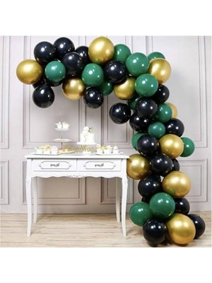 30 Adet Yeşil Siyah Gold Balon Konsepti