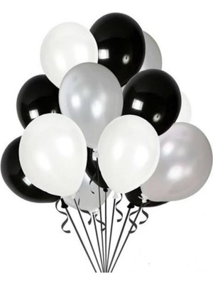 30 Adet Siyah Beyaz Gri Balon