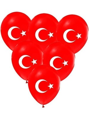 10 Adet Bayrak Balon Türk Bayraklı Kırmızı Baskılı Balon Ay Yıldız Balon-Helyum Uyumlu Uçan Balon