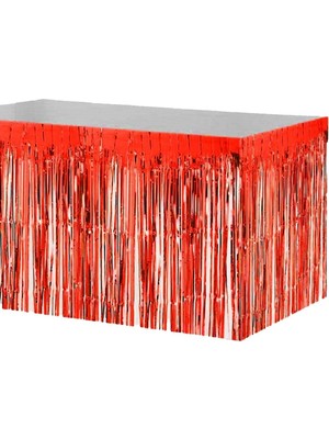 Metalize Masa Kenar Eteği, Kırmızı Püsküllü 75X360CM Masa Eteği