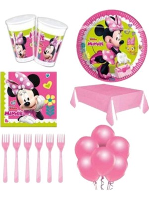 Kız Çocuk Doğum Günü Mini Mause Pembe Konsept Doğum Günü Süsü 8 Li Set