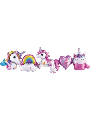 Unicorn Konsept Folyo Balon - Balon Zinciri Seti - Zincir Balon - Doğum Günü Parti Seti Malzemeleri