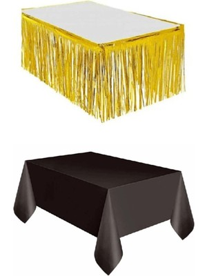 Star Gold Metalize Masa Etegi + Plastik Siyah Masa Örtüsü