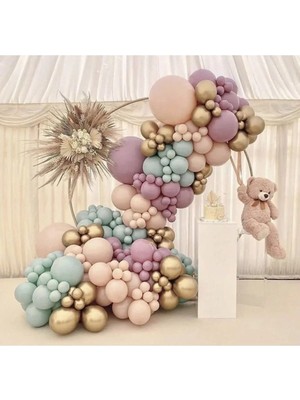 Retro Pembe Somon Krom Gold Doğum Günü Balon Zinciri Seti