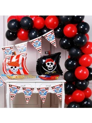 30 Adet Kırmızı Siyah Balon Korsan Konsept
