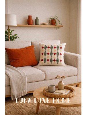 Luna Luxe Home Alva | Iskandinav Tasarım Punch Nakış Işlemeli Dekoratif Kırlent Kılıfı (43X43CM)