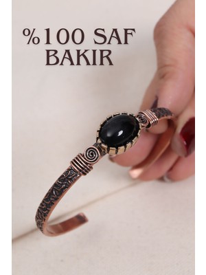UltraMint El Yapımı Bakır Bilezik, Taş Detaylı, Şık ve Zarif Takı