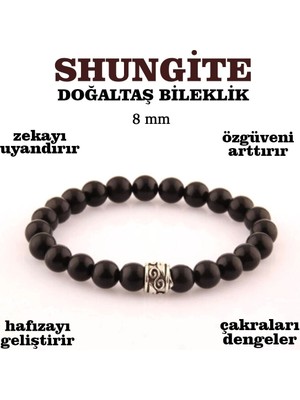 UltraMint Doğal Shungite Bileklik 8mm, Sertifikalı, Şifalı Taş Takı