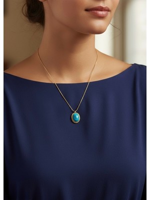 UltraMint Doğal Taşlı Çelik Kolye, 1.2x1.7 cm Uç, 40+5 cm Ayarlanabilir Zincir