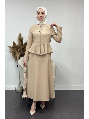 Tesettür Diyarı Berlim Model Fırfır Detaylı Ikili Tesettür Takım- Bej