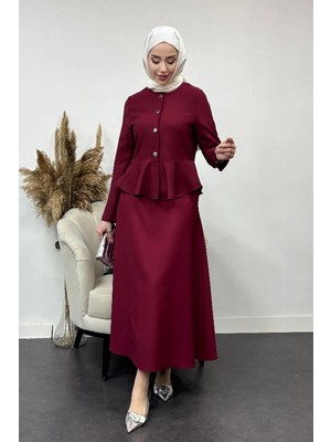 Tesettür Diyarı Berlim Model Fırfır Detaylı Ikili Tesettür Takım- Bordo
