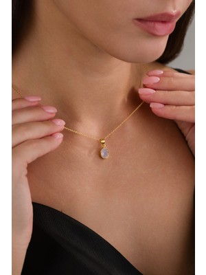 UltraMint Doğal Ay Taşı 18K Gold Kaplama 925 Ayar Gümüş Sevgiliye Kolye