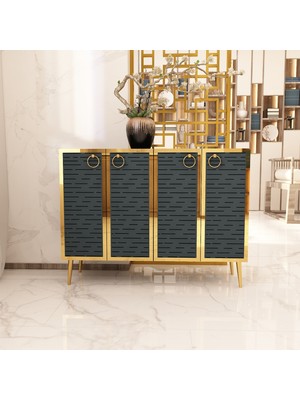 Morepp Rami 100 cm Konsol, Çok Amaçlı Dolap Antrasit-Altın