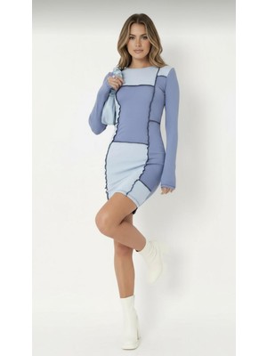 Merlot Ters Dikiş Detaylı Mini Elbise