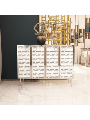 Morepp Rami 100 cm Konsol, Çok Amaçlı Dolap Beyaz-Gümüş