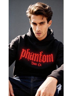 Dune Phantom Oversize Pamuk 3 Iplik Şardonlu Siyah Kapüşonlu Sweatshirt
