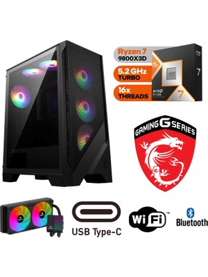 Şafak-Gaming Pc Ddr5- 16GB Cpu Graphics – Ryzen 7 9800X3D – 64 GB Ddr5 Ram – 2 Tb M.2 SSD 5000 4000 –240MM Sıvı SOGUTMA-B850 Msi -