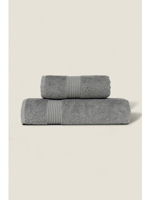 Ellaline 2'li Banyo Havlusu Seti %100 Pamuk Sertifikalı, Vücut ve Baş Havlusu, 50X90 - 70X140 Gri