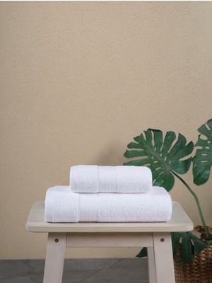 Ellaline 2’li Banyo Havlusu Seti %100 Pamuk Sertifikalı, Vücut Baş Havlu Takımı Beyaz - 50X80 & 70X130CM