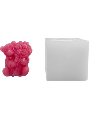 Tahtakale Toptancı Silikon 3D Çiçek Buketli Sevimli Ayıcık Mum Kalıbı