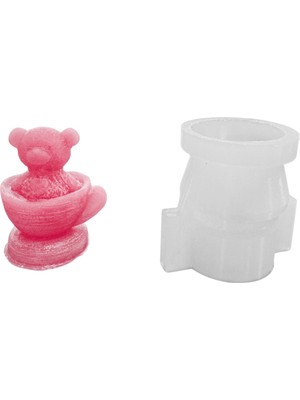 Tahtakale Toptancı Silikon 3D Fincan Içine Oturmuş Kalpli Ayıcık Mum Kalıbı
