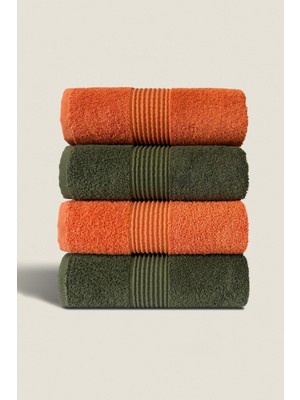 Ellaline 4'lü El Yüz Havlusu Seti %100 Pamuk Sertifikalı Banyo | Mutfak | Çeyizlik 50X90CM Turuncu Koyu Yeşil