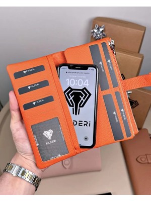 Fil Deri Hakiki Deri Fermuarlı Mıknatıslı Çok Bölmeli Kadın Cüzdan 2133