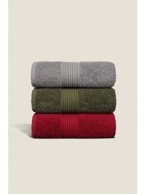 Ellaline 3'lü El Yüz Havlusu Seti %100 Pamuk Sertifikalı Banyo | Mutfak | Çeyizlik 50X90CM Gri Yeşil Bordo