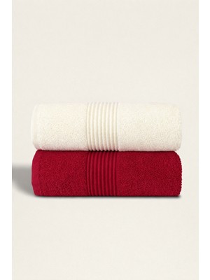 Ellaline 2'li Havlu Seti %100 Pamuk Sertifikalı El Yüz Mutfak Havlusu 50X90CM Krem - Bordo