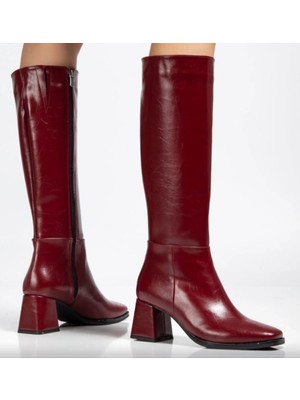 Cash Dukkan 4804 Bordo Kırışık Rugan Fermuarlı Günlük Bayan Çizme