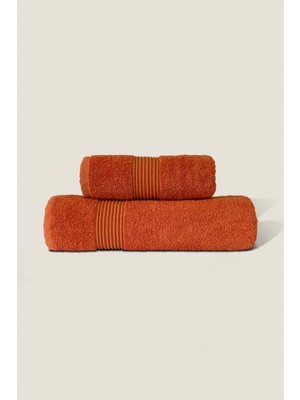 Ellaline 2'li Banyo Havlusu Seti %100 Pamuk Sertifikalı, Vücut ve Baş Havlusu, 50X90 - 70X140 Kiremit Turuncu