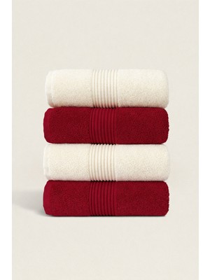 Ellaline 4'lü El Yüz Havlusu Seti %100 Pamuk Sertifikalı Banyo | Mutfak | Çeyizlik 50X90CM Krem - Bordo