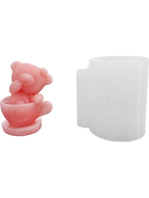Tahtakale Toptancı Silikon 3D Fincan Içine Oturmuş Sevimli Ayıcık Mum Kalıbı