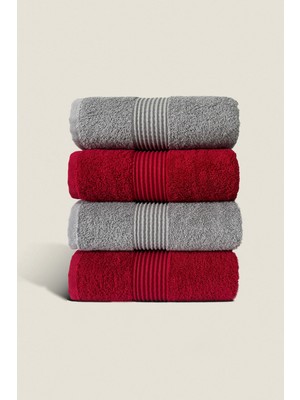 Ellaline 4'lü El Yüz Havlusu Seti %100 Pamuk Sertifikalı Banyo | Mutfak | Çeyizlik 50X90CM Gri - Bordo