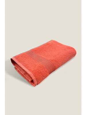 Ellaline Banyo Havlusu %100 Pamuk Sertifikalı Çizgili Bordürlü 70X140CM - Turuncu (1 Adet)