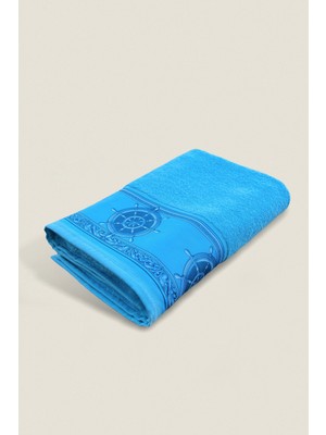 Ellaline Desenli Banyo Havlusu %100 Pamuk Sertifikalı 75X150CM - Turkuaz (1 Adet)