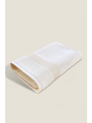 Ellaline Banyo Havlusu %100 Pamuk Sertifikalı Çizgili Bordürlü 70X140CM - Krem Renk (1 Adet)