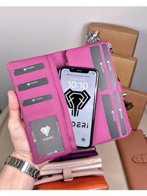 Fil Deri Hakiki Deri Fermuarlı Mıknatıslı Çok Bölmeli Kadın Cüzdan 2133