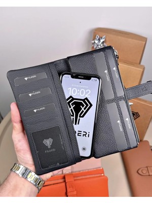 Fil Deri Hakiki Deri Fermuarlı Mıknatıslı Çok Bölmeli Kadın Cüzdan 2133