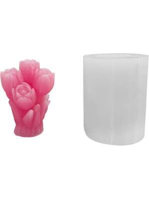 Tahtakale Toptancı Silikon 3D 6 Güllü Çiçek Buketi Mum Kalıbı