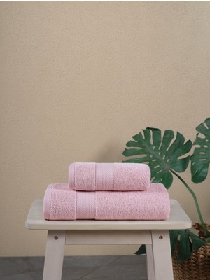 Ellaline 2’li Banyo Havlusu Seti %100 Pamuk Sertifikalı, Vücut Baş Havlu Takımı Pembe - 50X80 & 70X130CM