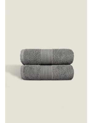 Ellaline 2'li El Yüz Havlu Seti %100 Pamuk Sertifikalı Baş Havlusu | Mutfak | Çeyizlik 50X90CM Gri