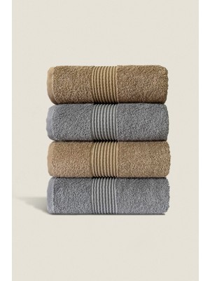 Ellaline 4'lü El Yüz Havlusu Seti %100 Pamuk Sertifikalı Banyo | Mutfak | Çeyizlik 50X90CM Bej - Gri