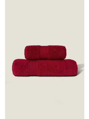Ellaline 2'li Banyo Havlusu Seti %100 Pamuk Sertifikalı, Vücut ve Baş Havlusu, 50X90 - 70X140 Bordo