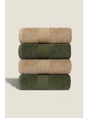 Ellaline 4'lü El Yüz Havlusu Seti %100 Pamuk Sertifikalı Banyo | Mutfak | Çeyizlik 50X90CM Bej - Yeşil