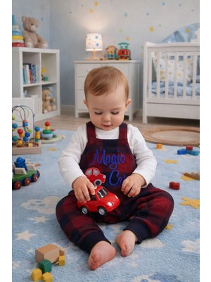 Baby Hola Ekoseli Araba Desenli Erkek Bebek Salopet  2'li Takım Babyhola 2204