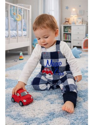 Baby Hola Ekoseli Araba Desenli Erkek Bebek Salopet  2'li Takım Babyhola 2204
