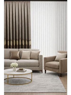 Perde Merkezi Dalga Kahve Gold Fon Perde Salon ve Misafir Odalarına Uygun 1/3 Sık Pileli Lüks Fon