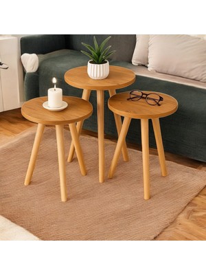 3'lü Müzik Standı ve Yan Sehpa, Atlantik Çam Desenli, Şık ve Fonksiyonel